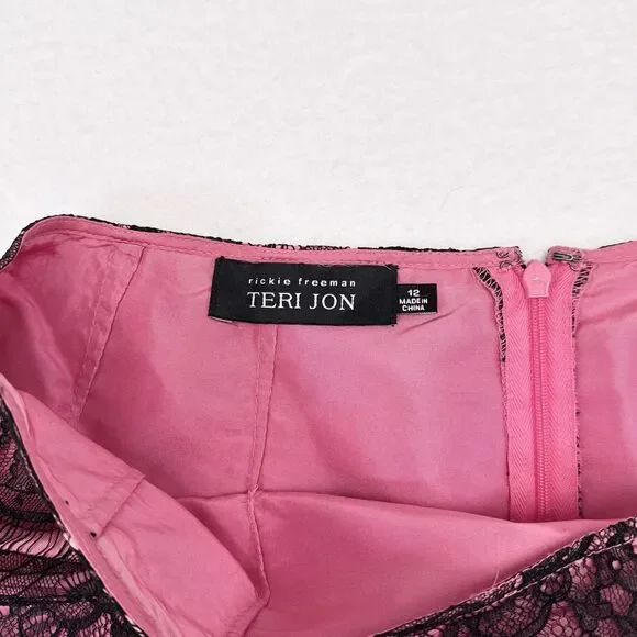 Rickie Freeman Teri Jon Skirt Size 12 Pink Silk Lace Whimsigoth Goth Fairycore - Picture 6 of 9